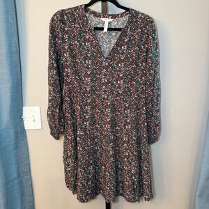Matilda Jane Fabulously Floral Dress Long Sleeve Tiered Size Small Green Pink‎